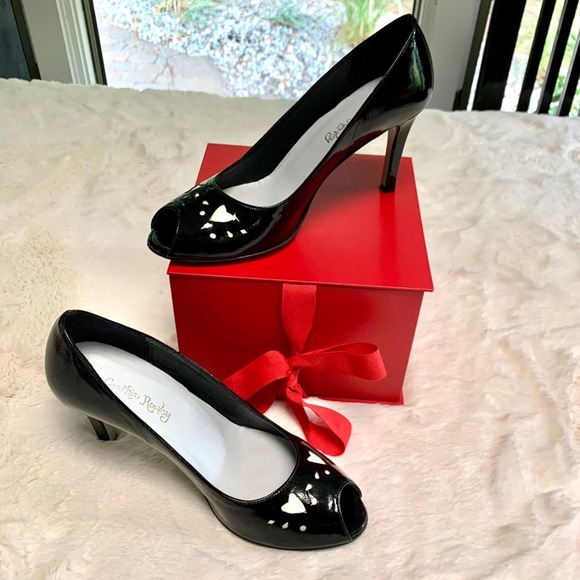 Cynthia Rowley Black Patent Peep Toe Pumps Size 7.5 - Picture 2 of 10